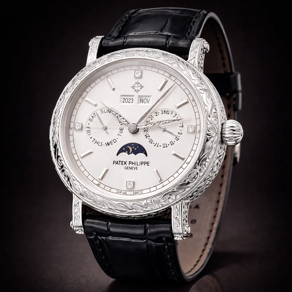 Patek Philippe Grand Complications perpetual calendar moonphase leather strap luxury watch