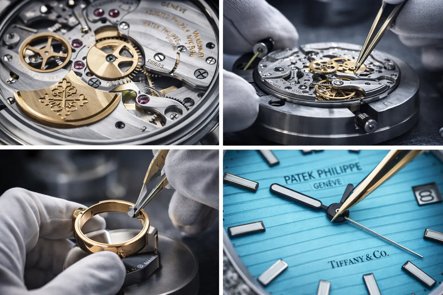 Luxury watch craftsmanship process with precision assembly and fine detailing