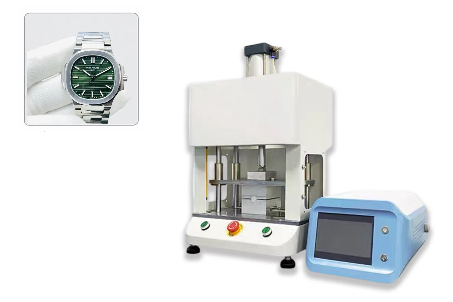 Watch water resistance testing using air pressure and waterproof testing equipment