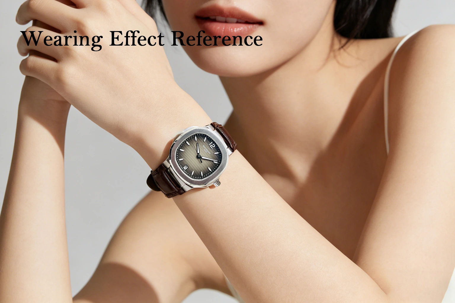 Patek Philippe Nautilus 7118/1A-011 Replica Grey Dial Stainless Steel Ladies Watch On Wrist Reference View