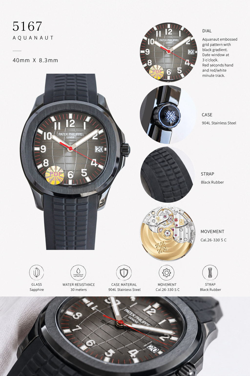 PDF Factory Replica Patek Philippe Aquanaut 5167 Black Grey Gradient Dial Black Strap Luxury 40mm Watch Details Show