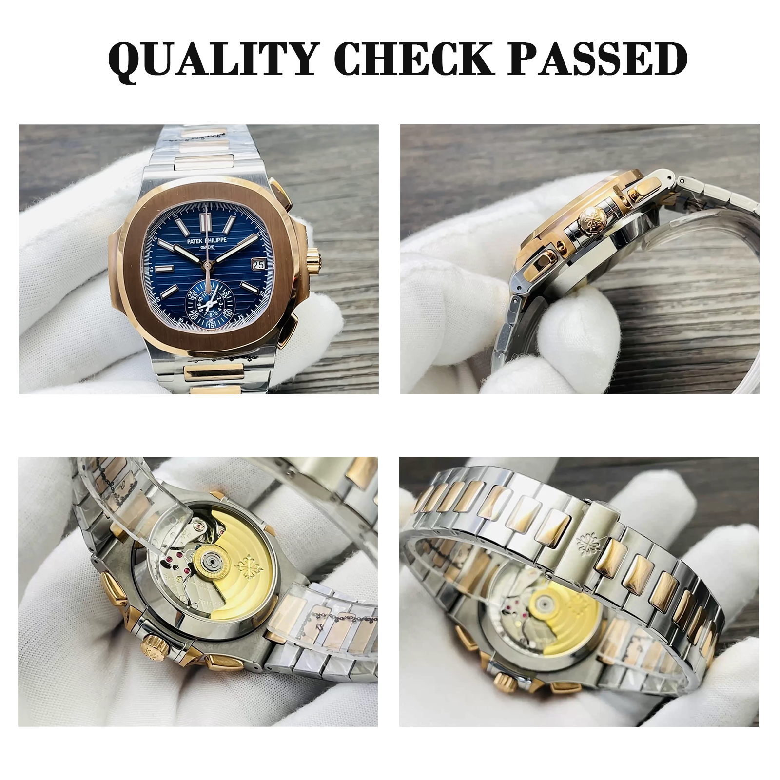 Luxury Super Clone Patek Philippe Nautilus 5980/1AR-001 Replica Blue Dial Two Tone Stainless Steel Bracelet 40.5mm Watch QC