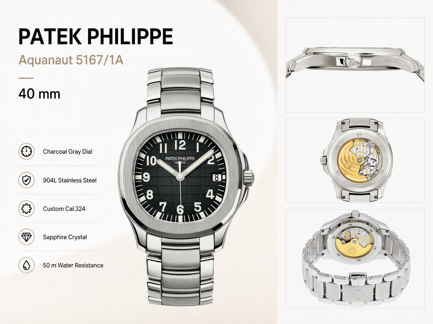 Luxus Patek Philippe Aquanaut 5167/1A Replica Schwarzes Gradient Geprägtes Zifferblatt Edelstahlgehäuse 40mm Herren Uhr Details anzeigen