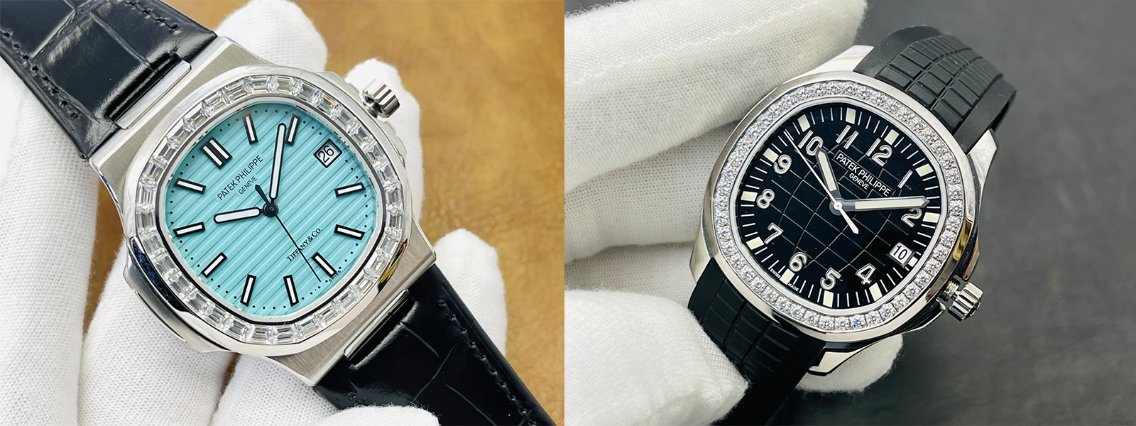 Leather straps vs Rubber straps: Patek Philippe replica watches showing different weight materials and wrist feel.
