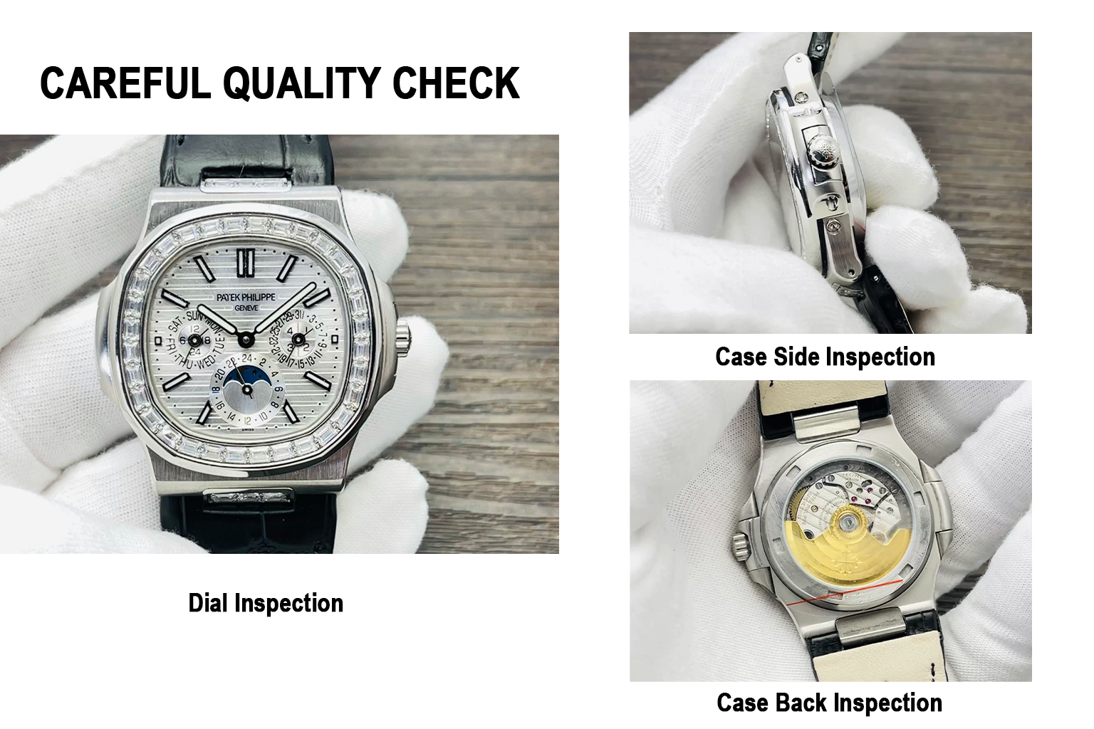 Luxury Patek Philippe Nautilus 5740/1G-001 Replica 40mm Silver White Dial Diamond Bezel Perpetual Calendar Watch QC Check