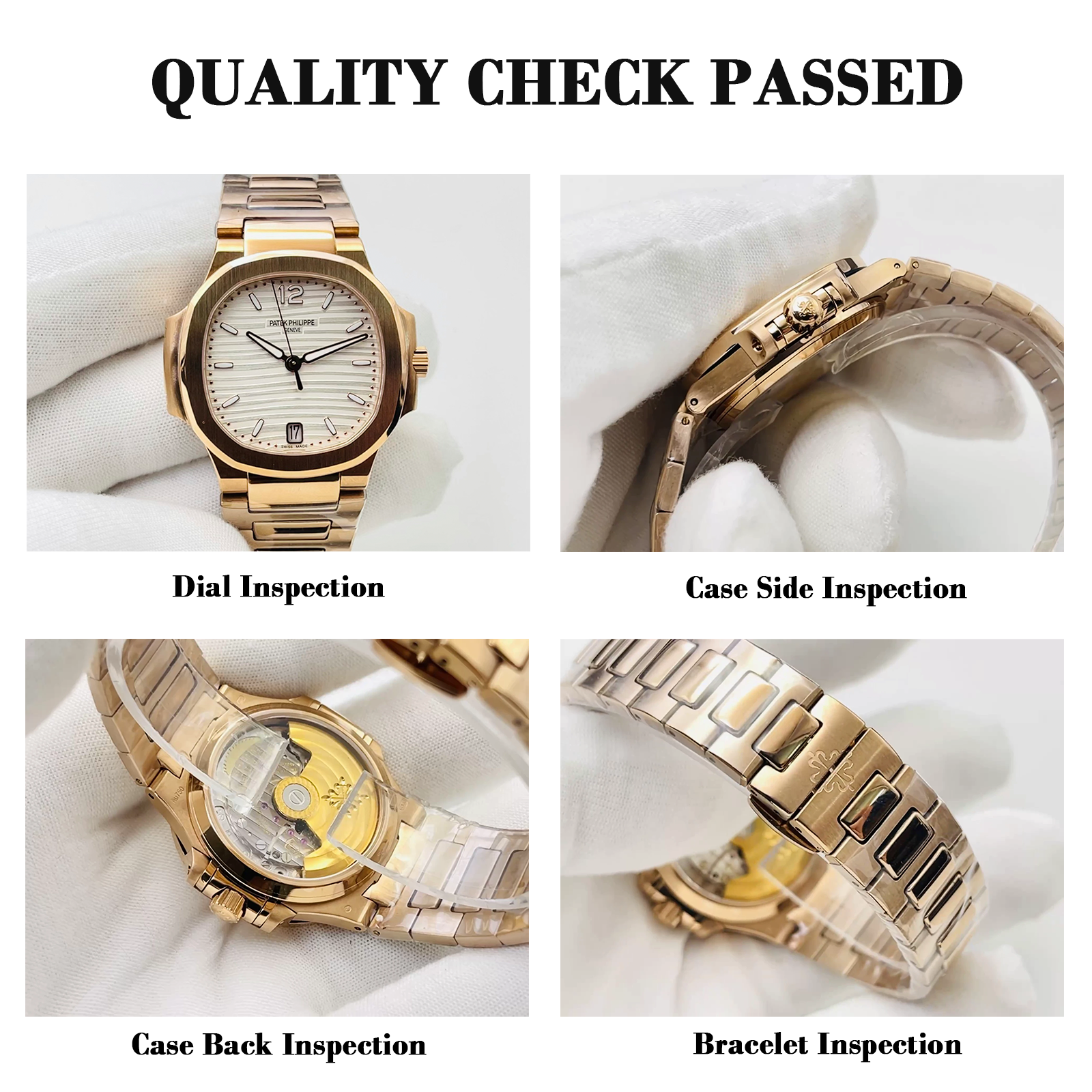 Replica Patek Philippe Nautilus 7118/1R-001 Super Clone Silvery Opaline Wave Dial Rose Gold Tone Bracelet 35.2mm Ladies Watch QC Check