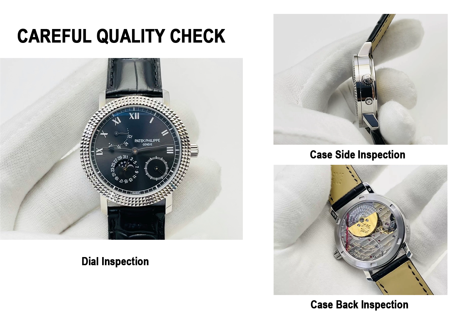 Luxury Patek Philippe Calatrava Cortina 5057G-010 Replica Smoked Grey Dial Hobnail Bezel Black Leather Strap Watch QC Check