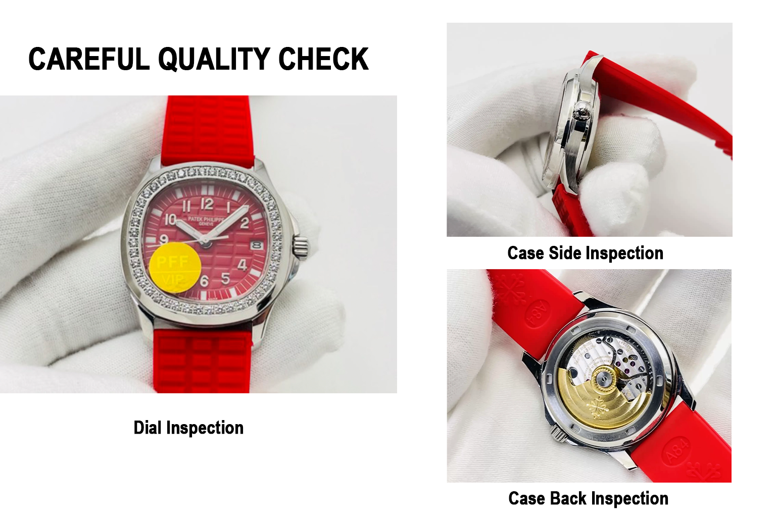 PPF Factory Super Clone Patek Philippe Aquanaut Luce 5067A-027 Replica Red Dial Diamond Bezel Red Rubber Strap Ladies Watch QC Check