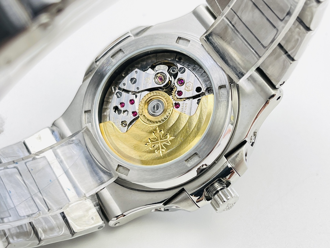 Exhibition caseback showing automatic movement.