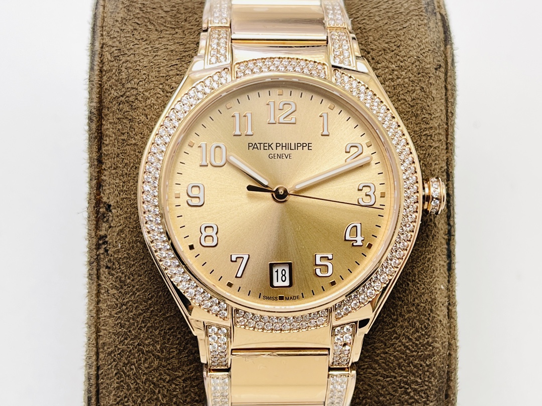 Patek Philippe Twenty~4 7300/1200R-011 Replica Gold Dial Diamond Bezel Wrist View