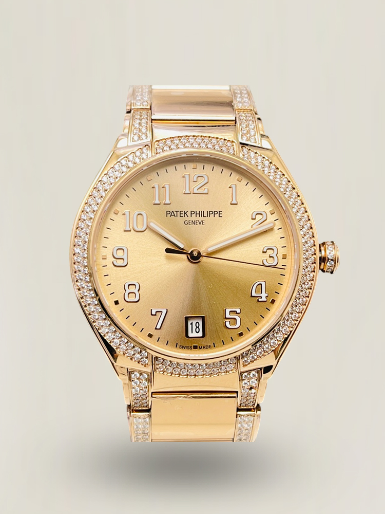 Patek Philippe Twenty~4 7300/1200R-011 Replica Gold Dial Diamond Bezel Front View