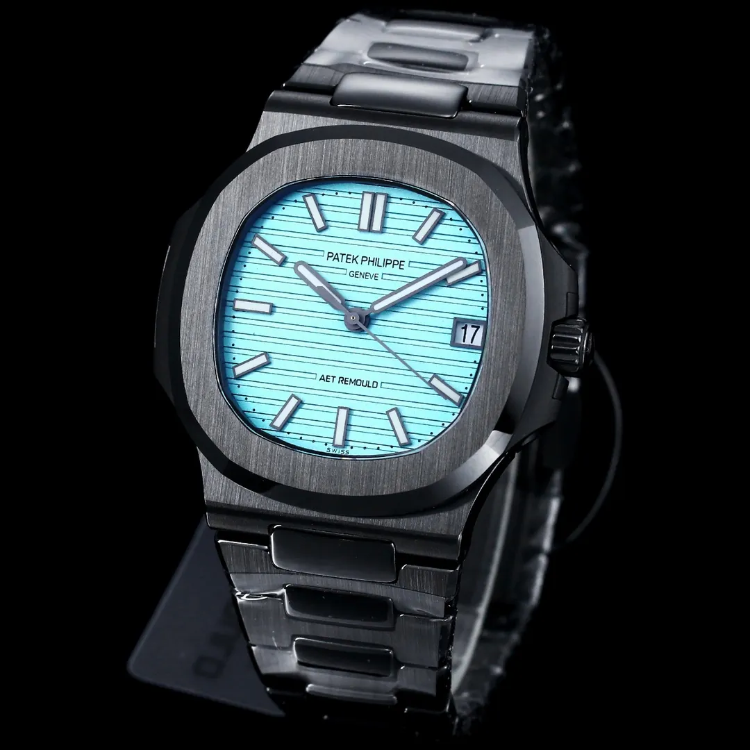 Super Clone Patek Philippe Nautilus 5711 Replica Tiffany Blue Dial Black Ceramic Case Luxury Watch Dial Side View