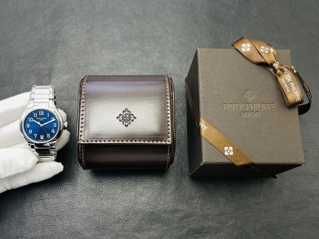 Patek Philippe Twenty~4 7300 Replica 36mm Blue Dial Luxury Automatic Watch with Stainless Steel Bracelet Packaging Display