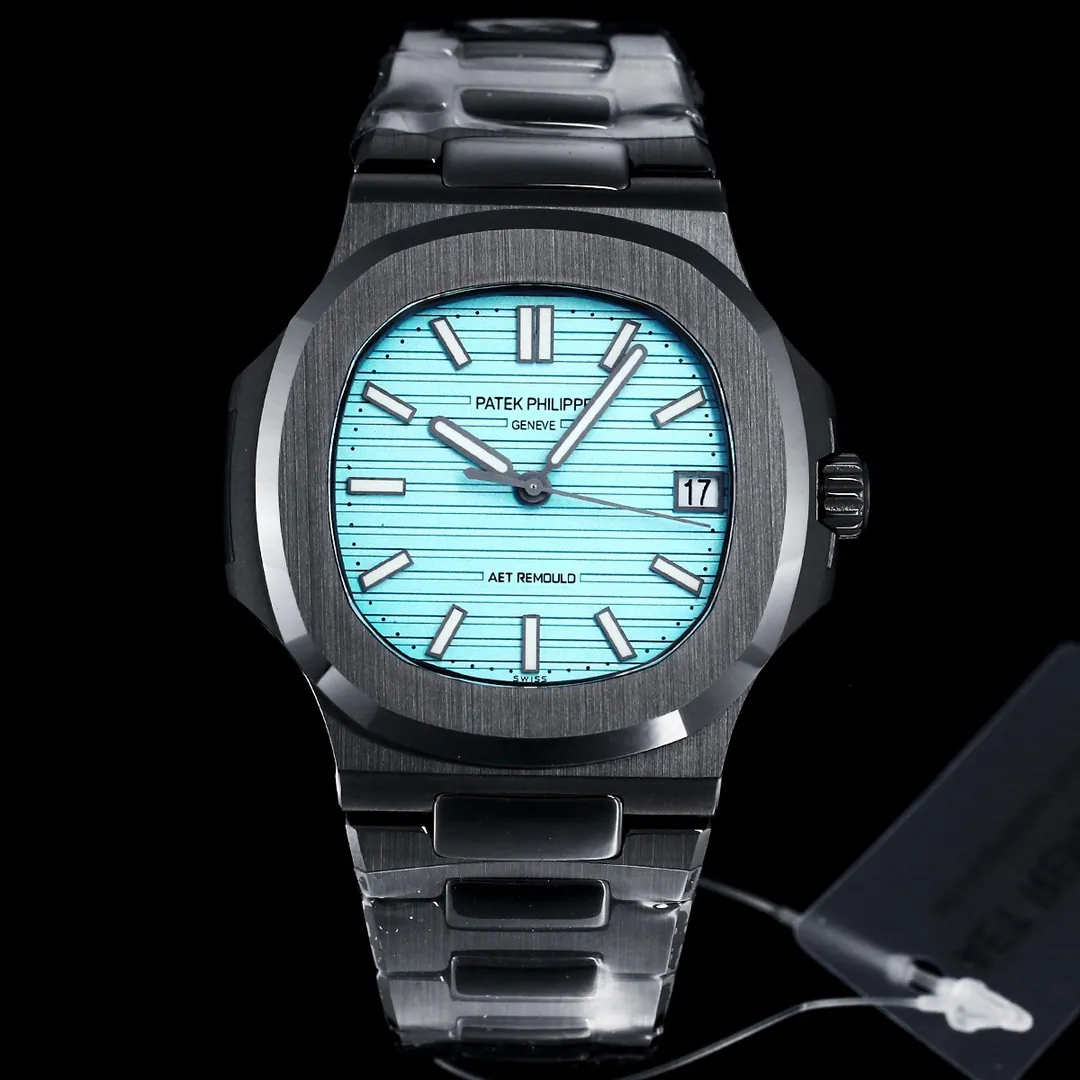 Super Clone Patek Philippe Nautilus 5711 Replica Tiffany Blue Dial Black Ceramic Case Luxury Watch Front View