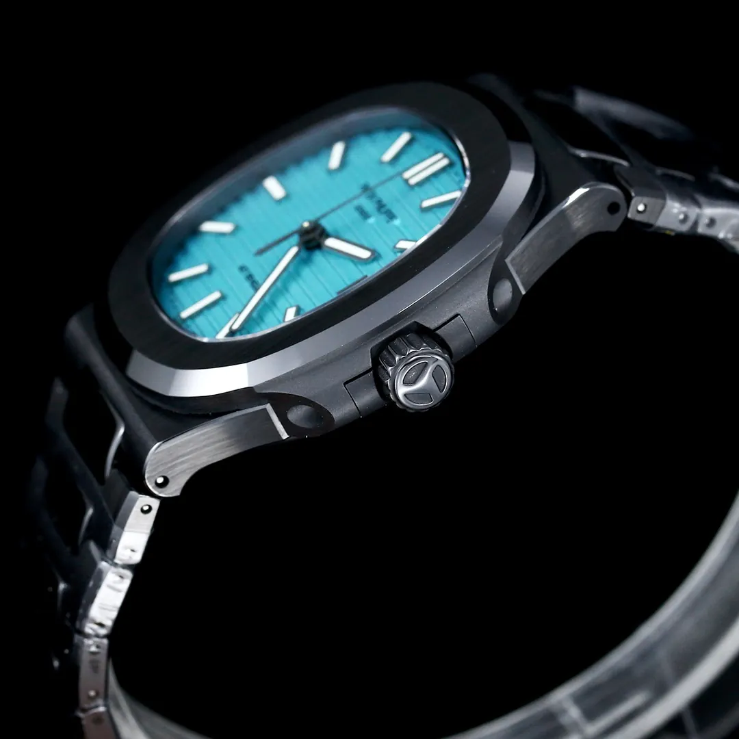 Super Clone Patek Philippe Nautilus 5711 Replica Tiffany Blue Dial Black Ceramic Case Luxury Watch Side View 2
