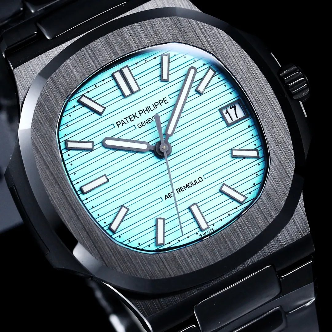 Super Clone Patek Philippe Nautilus 5711 Replica Tiffany Blue Dial Black Ceramic Case Luxury Watch Dial Detail
