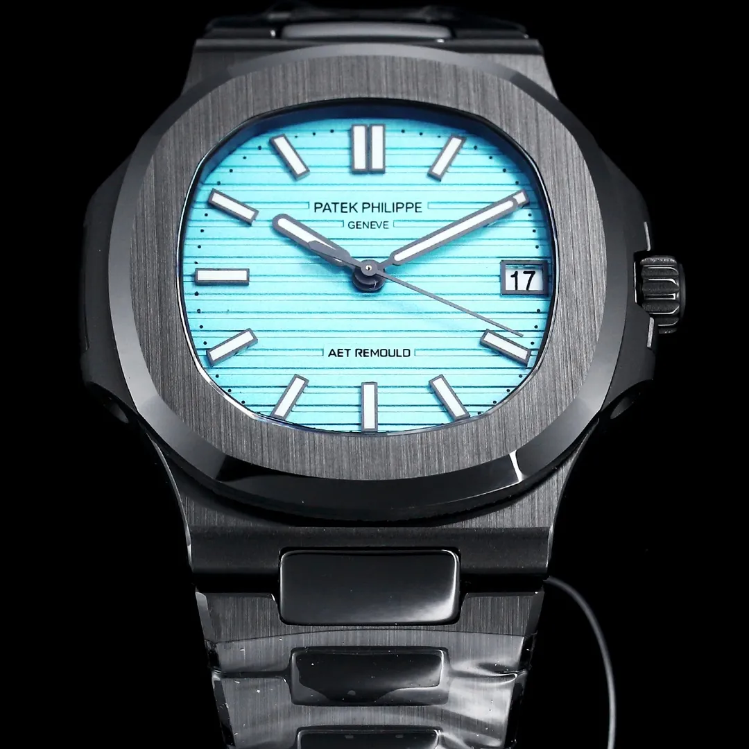 Super Clone Patek Philippe Nautilus 5711 Replica Tiffany Blue Dial Black Ceramic Case Luxury Watch Dial Side View 2