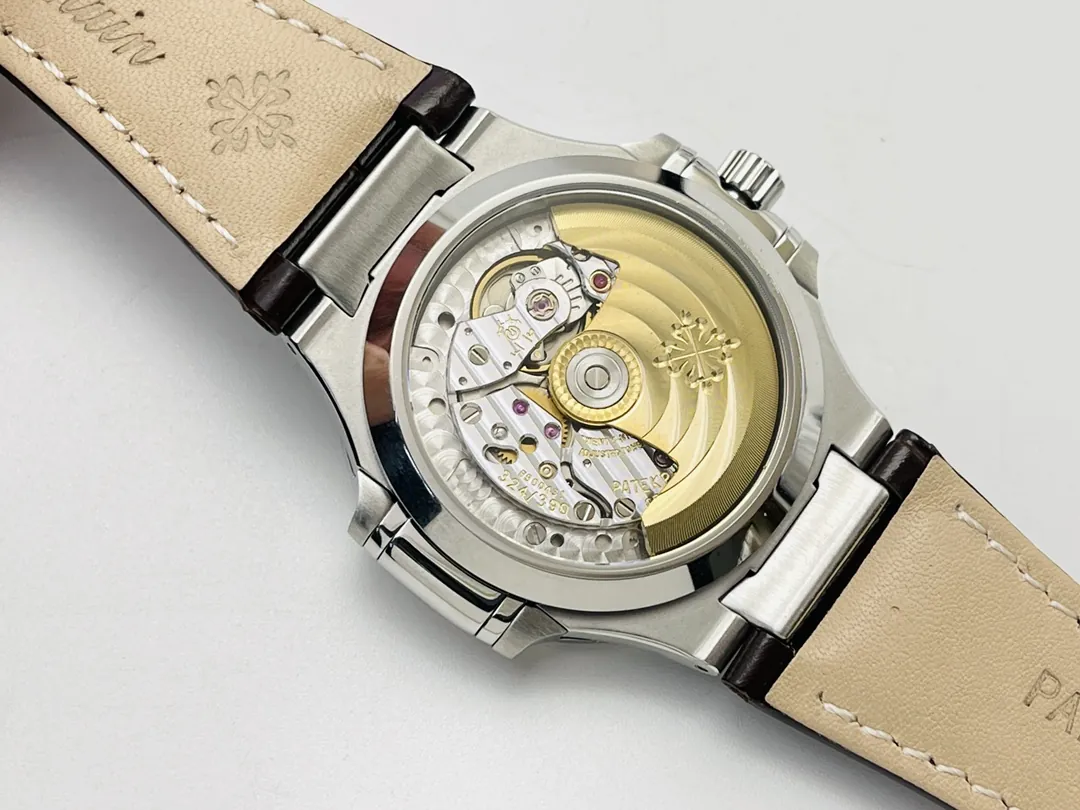 Patek Philippe Nautilus 7018 Replica Watch 35.2mm Silver White Dial Diamond Bezel Luxury Super Clone Watch Case Back View