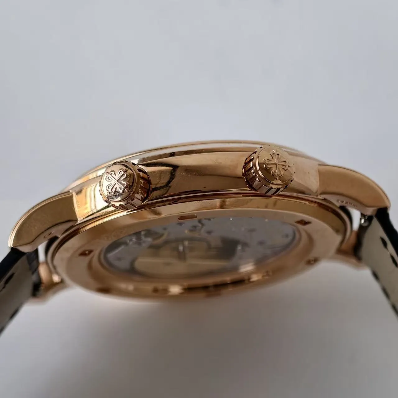 Super Clone Patek Philippe Grand Complication 6102R-001 Replica Rose Gold Plated Case Black Star Dial Luxury Watch caseback closed view