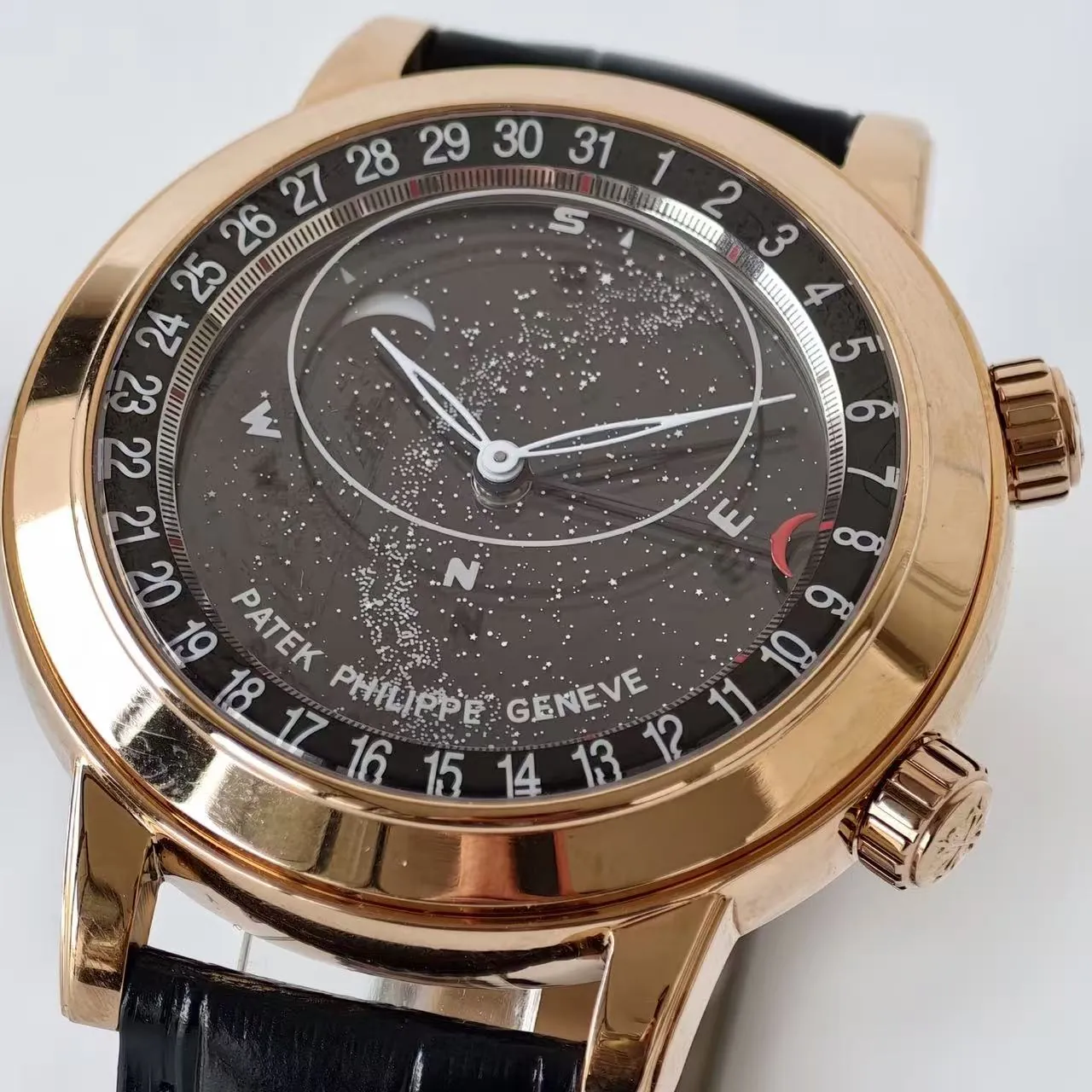 Super Clone Patek Philippe Grand Complication 6102R-001 Replica Rose Gold Plated Case Black Star Dial Luxury Watch star dial close-up