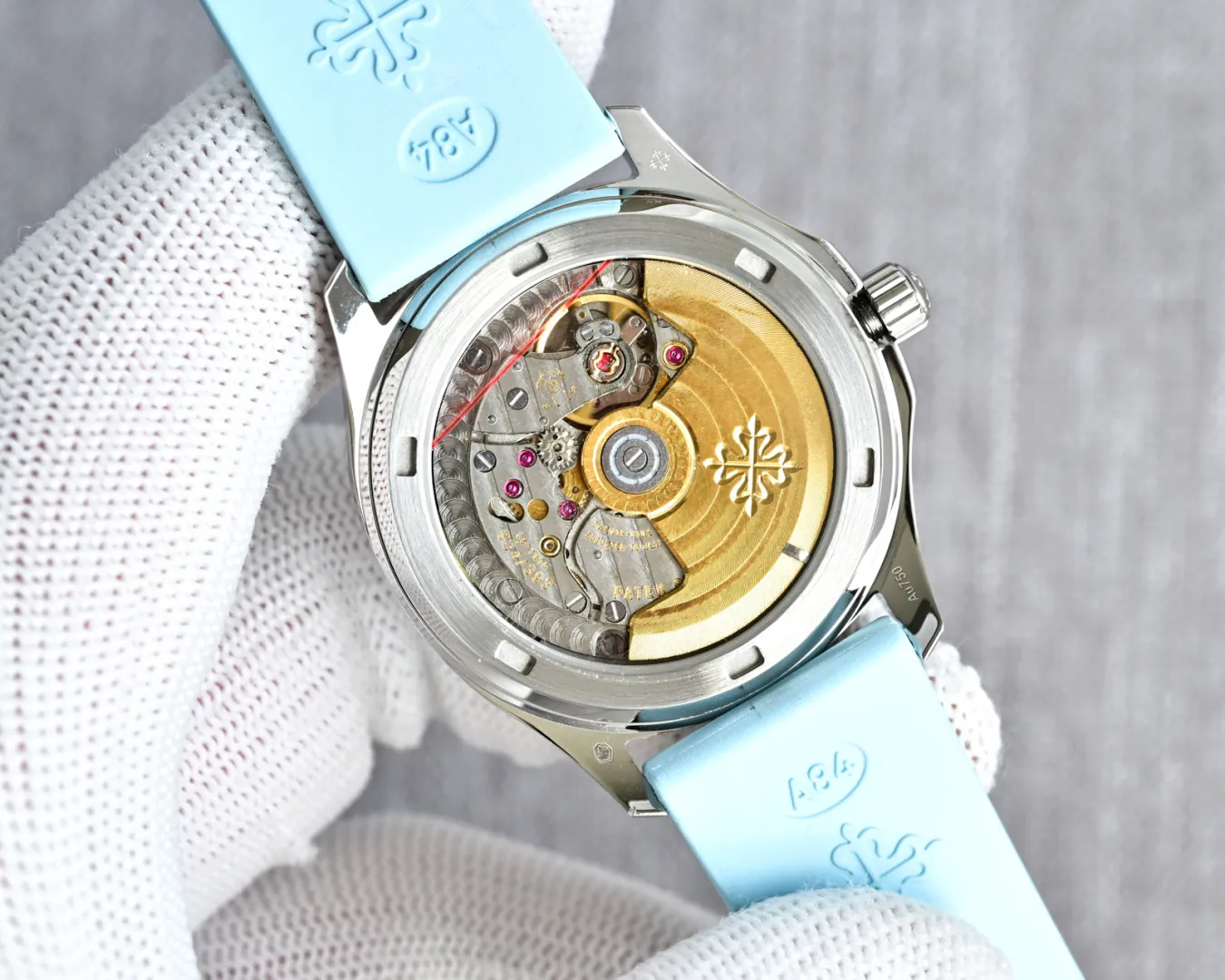 JBL Factory Replica Patek Philippe Aquanaut Luce 5072G-001 Blue Checkered Dial Diamond Bezel Ladies Watch caseback exhibition view