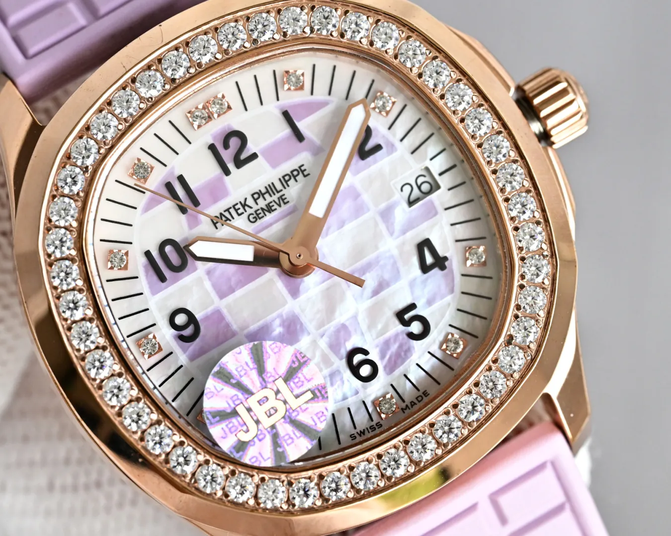 Luxury Patek Philippe Aquanaut Luce 5072R-001 Replica – Purple Mother-of-pearl Dial Ladies Watch, dial close-up