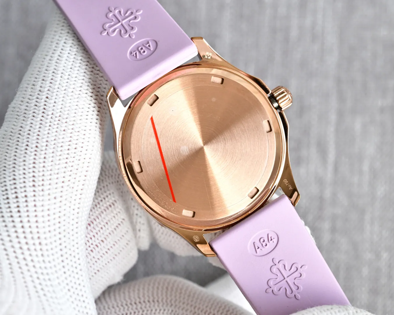 Luxury Patek Philippe Aquanaut Luce 5072R-001 Replica – Purple Mother-of-pearl Dial Ladies Watch, caseback view