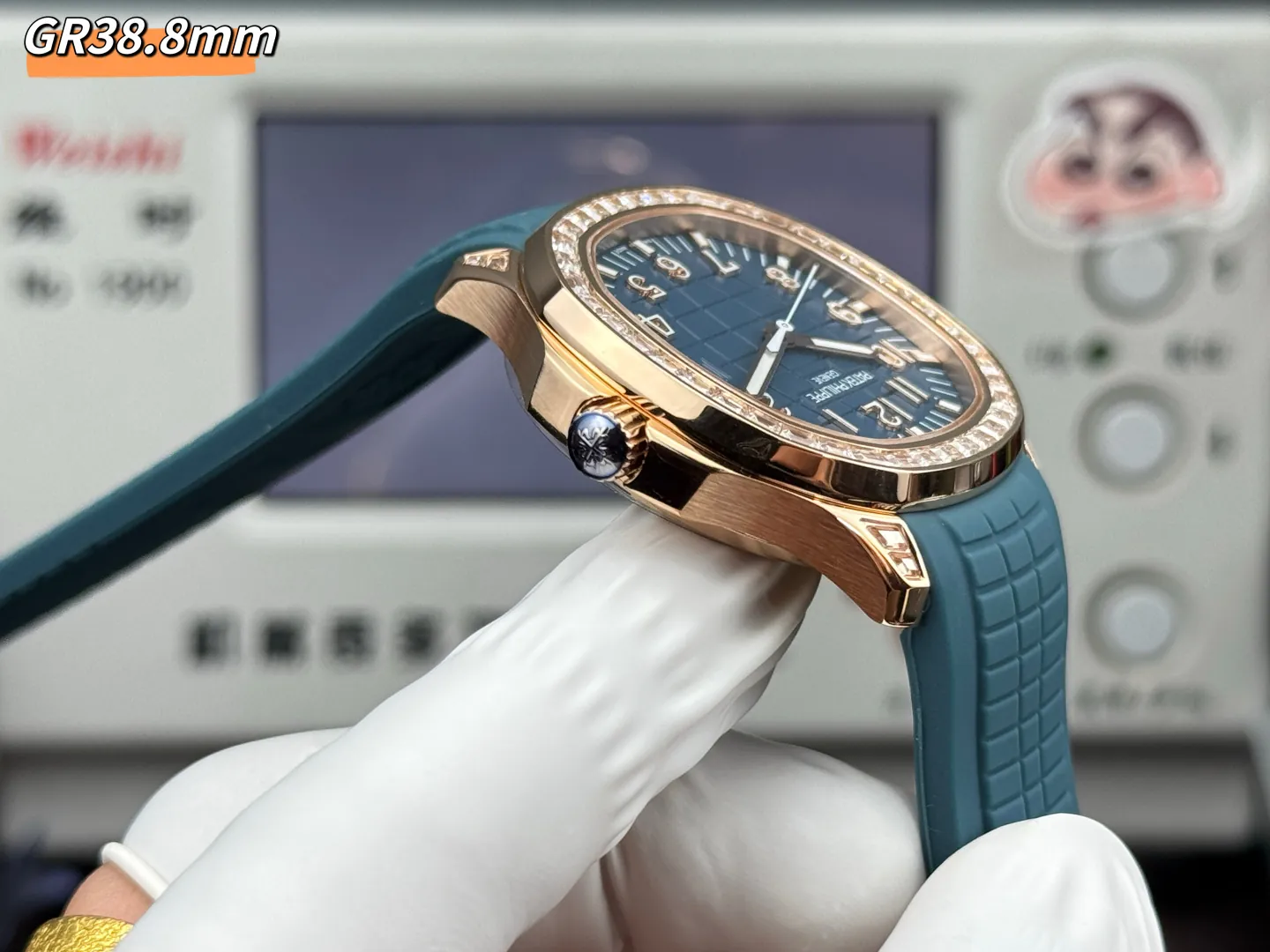 Patek Philippe Aquanaut Luce 5067A Replica Luxury Diamond Bezel Blue Grey Dial Rubber Strap Watch Side View 2
