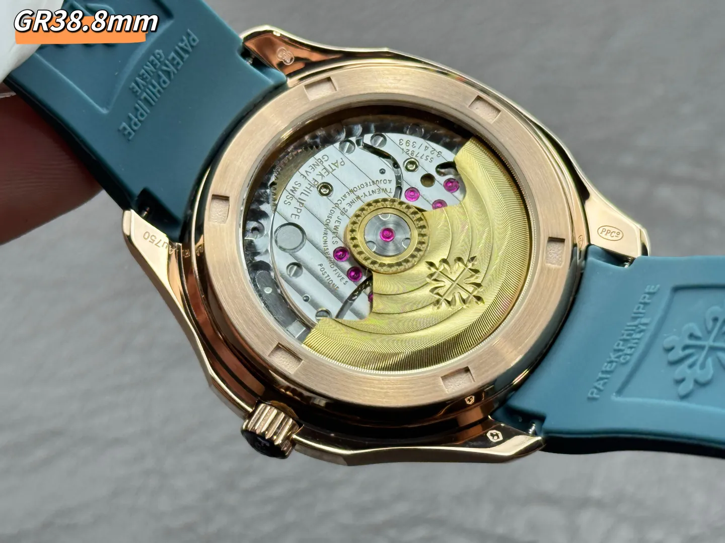 Patek Philippe Aquanaut Luce 5067A Replica Luxury Diamond Bezel Blue Grey Dial Rubber Strap Watch Case Back