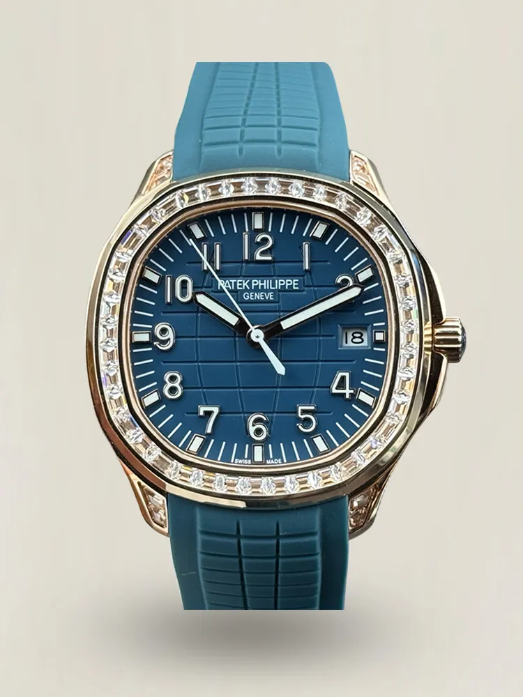 Patek Philippe Aquanaut Luce 5067A Replica Luxury Diamond Bezel Blue Grey Dial Rubber Strap Watch First Image