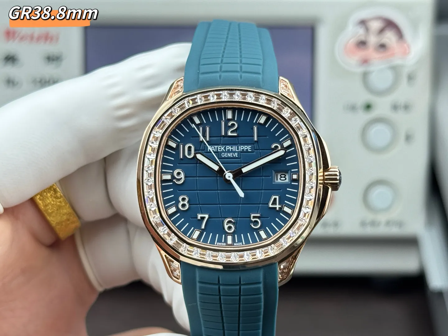 Patek Philippe Aquanaut Luce 5067A Replica Luxury Diamond Bezel Blue Grey Dial Rubber Strap Watch Front View