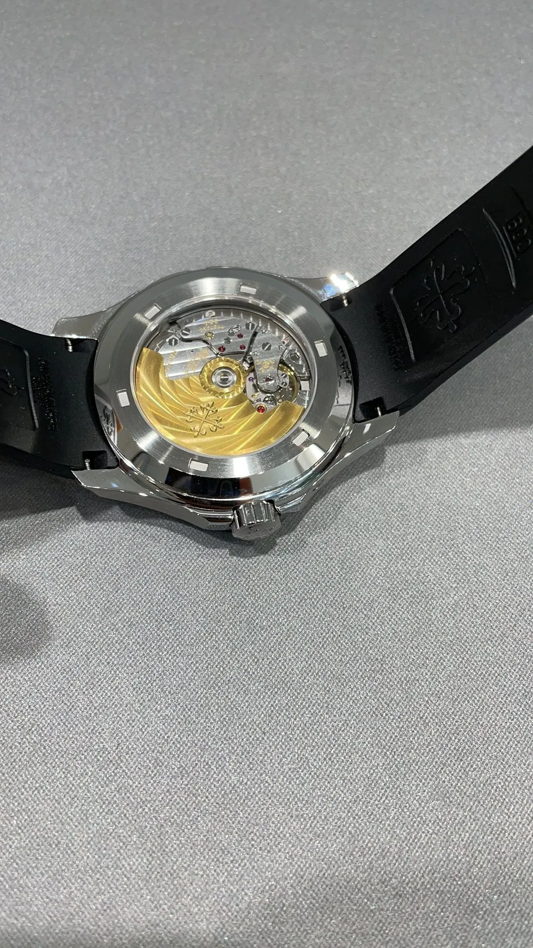 Luxury Patek Philippe Aquanaut 5164A-001 Replica Black Embossed Dial Black Rubber Strap Travel Time Watch Case Back