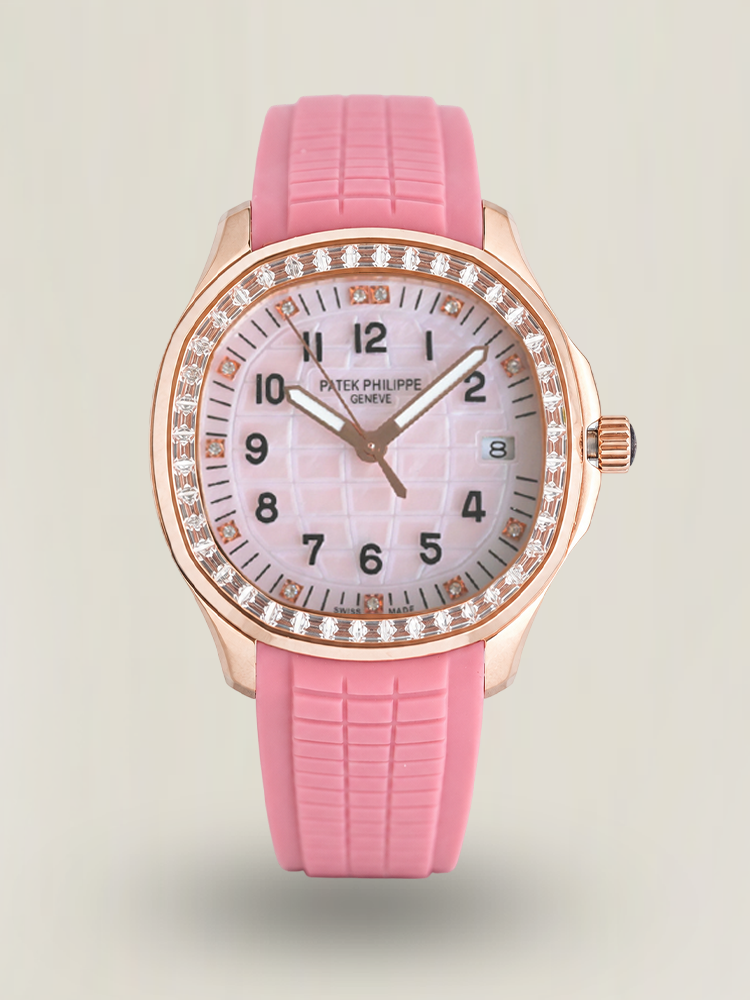 Luxury Patek Philippe Aquanaut Luce 5072R-001 Replica Haute Joaillerie Pink Mother of Pearl Dial Diamond Bezel 35.6mm Watch First Image