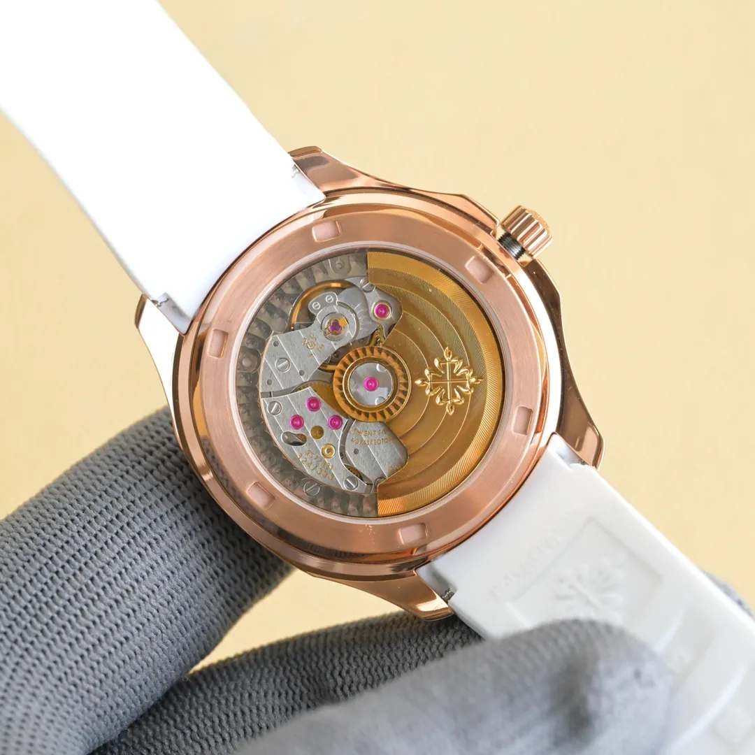 Super Clone Patek Philippe Aquanaut Luce 5072R Replica Light Pink Mother-of-Pearl Dial Diamond Bezel Luxury Watch Case Back