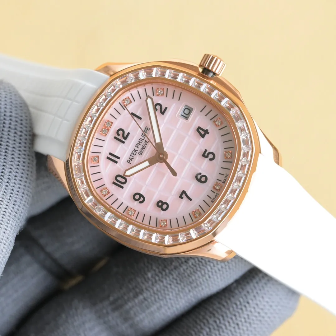 Super Clone Patek Philippe Aquanaut Luce 5072R Replica Light Pink Mother-of-Pearl Dial Diamond Bezel Luxury Watch Dial Side View 2