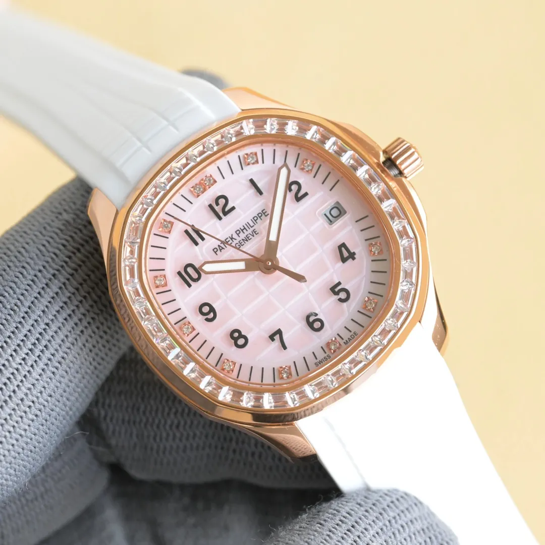 Super Clone Patek Philippe Aquanaut Luce 5072R Replica Light Pink Mother-of-Pearl Dial Diamond Bezel Luxury Watch Dial Side View 1