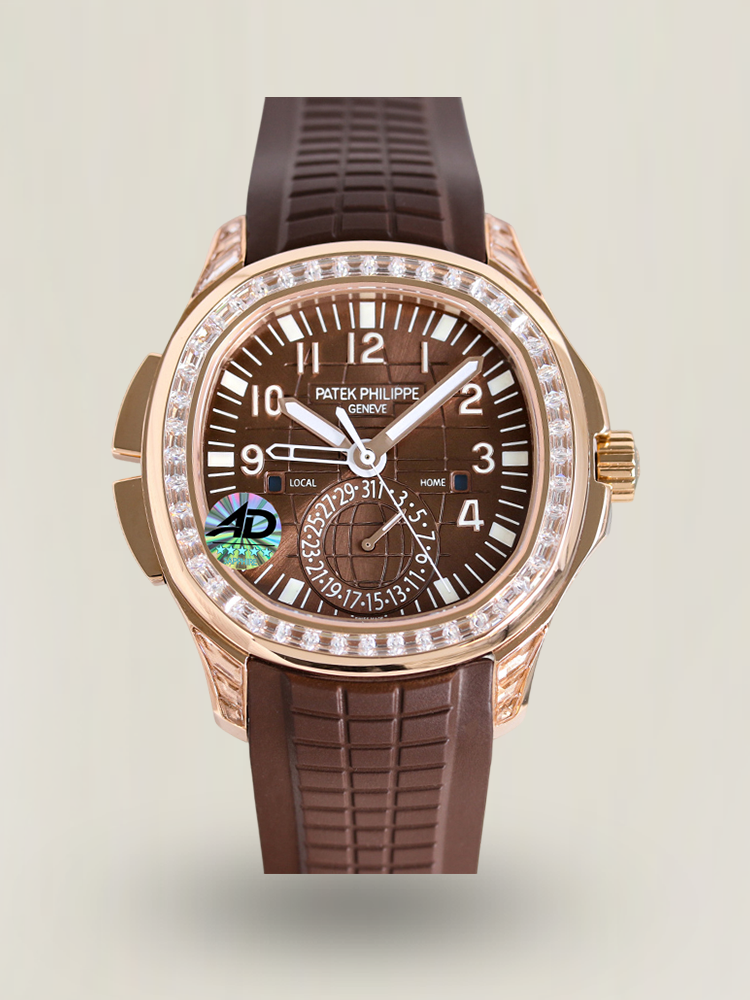 AD Factory Patek Philippe Aquanaut 5164R-001 Replica Deep Brown Embossed Grid Dial Brown Rubber Strap Travel Time Watch First Look