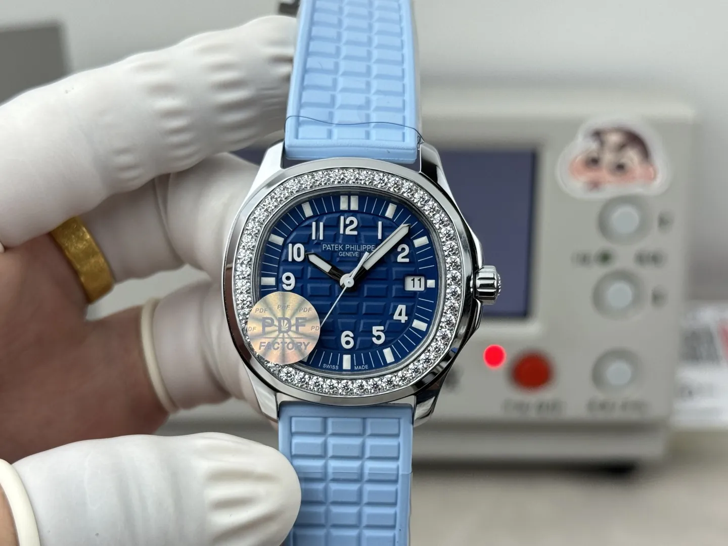 PDF Factory Patek Philippe Aquanaut Luce 5067A Replica Blue Dial Diamond Bezel Blue Rubber Strap Ladies Luxury Watch Front View