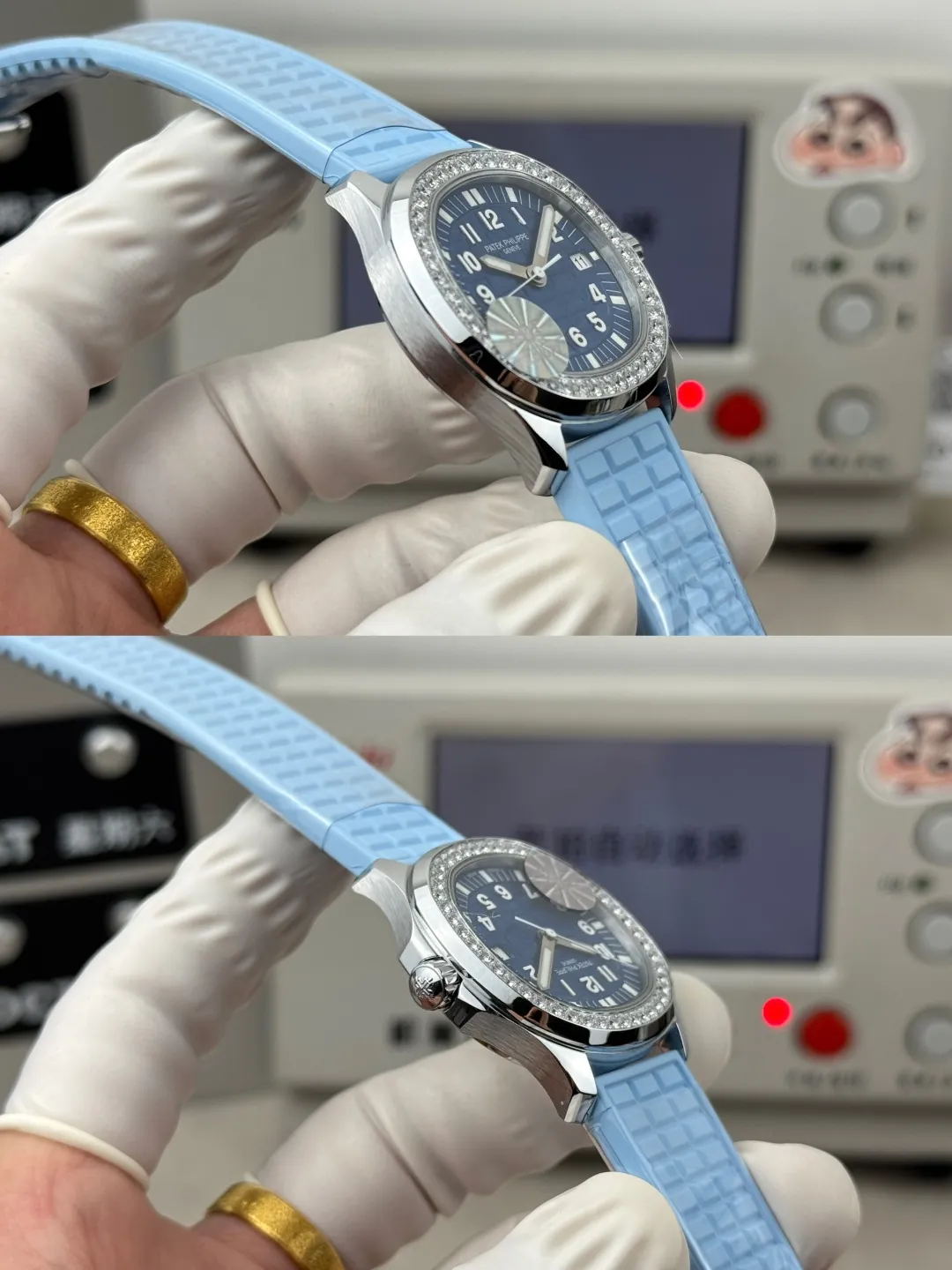 PDF Factory Patek Philippe Aquanaut Luce 5067A Replica Blue Dial Diamond Bezel Blue Rubber Strap Ladies Luxury Watch Side View