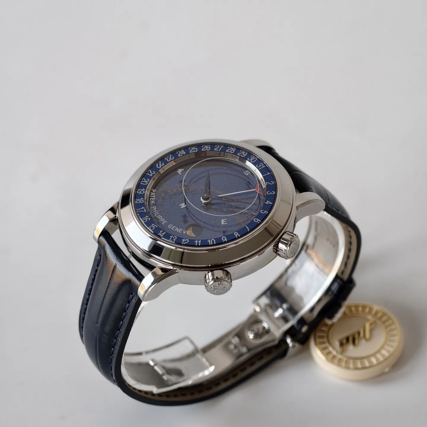 PPF Patek Philippe Celestial Grand Complications 6102P-001 Replica Blue Celestial Dial Black Leather Strap Super Clone Watch Dial Side View 2