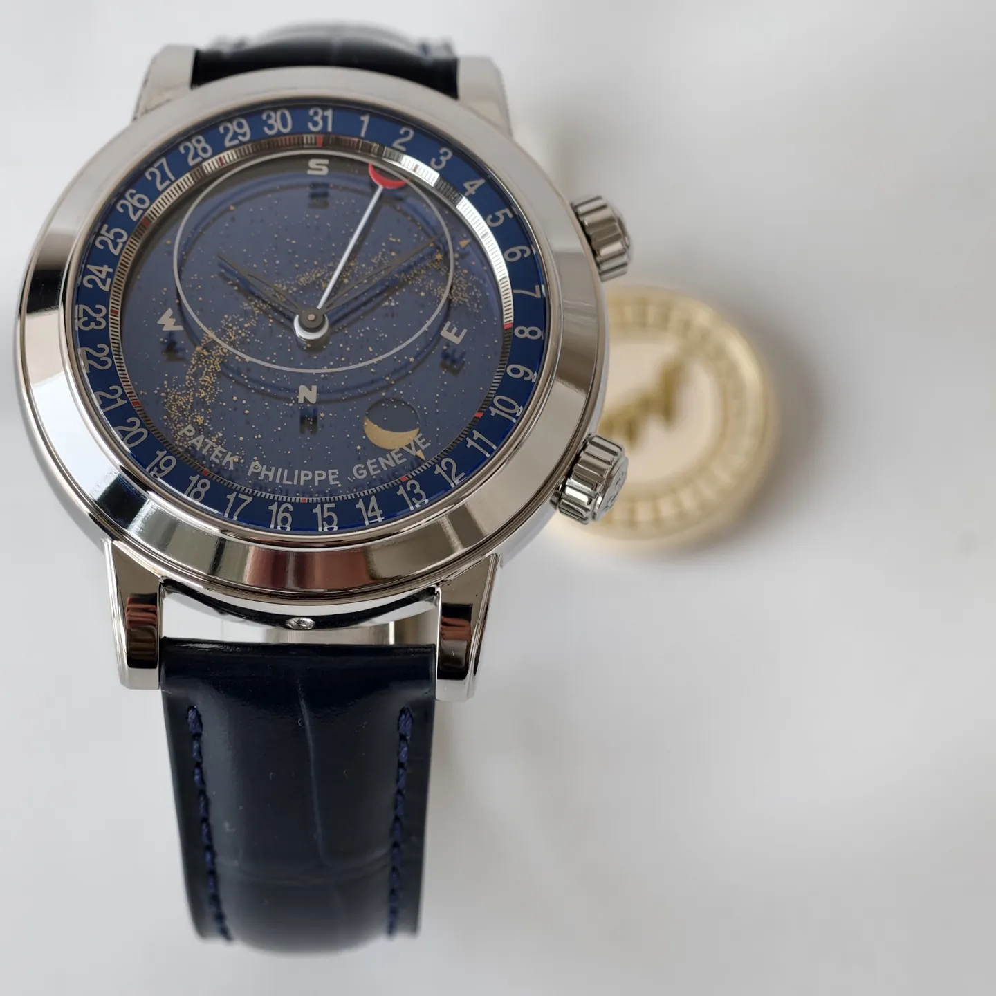 PPF Patek Philippe Celestial Grand Complications 6102P-001 Replica Blue Celestial Dial Black Leather Strap Super Clone Watch Dial Detail 1