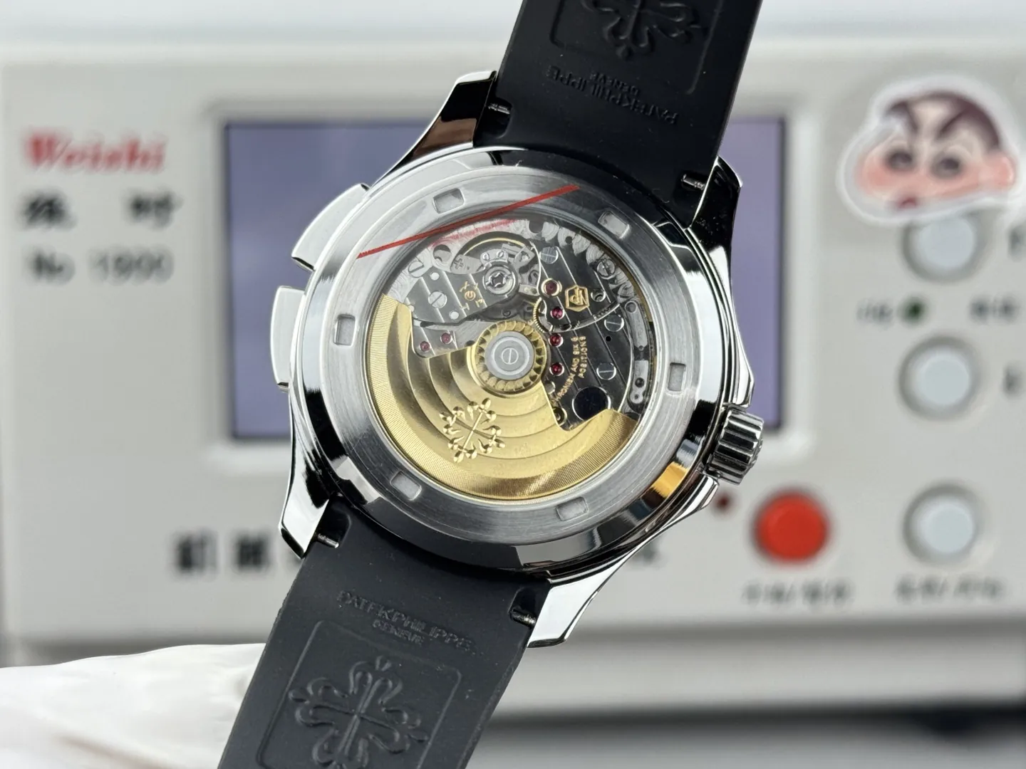 1:1 Clone Patek Philippe Aquanaut 5164A Replica Black Embossed Dial Diamond Bezel Dual Time Men’s Watch Case Back