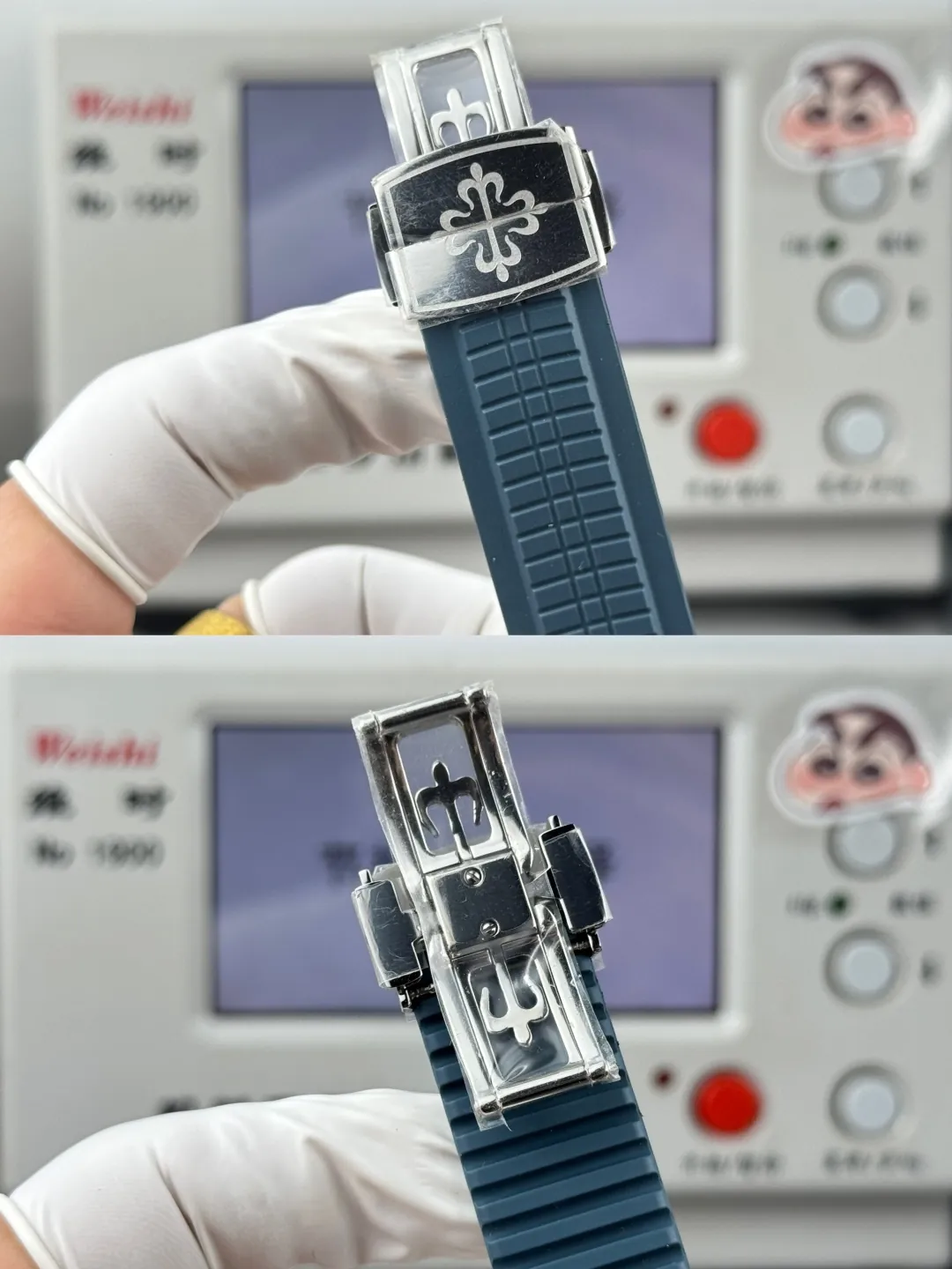 Luxury Patek Philippe Aquanaut 5164G Replica Blue-Gray Dial Diamond Bezel Blue Rubber Strap Travel Time Watch Strap