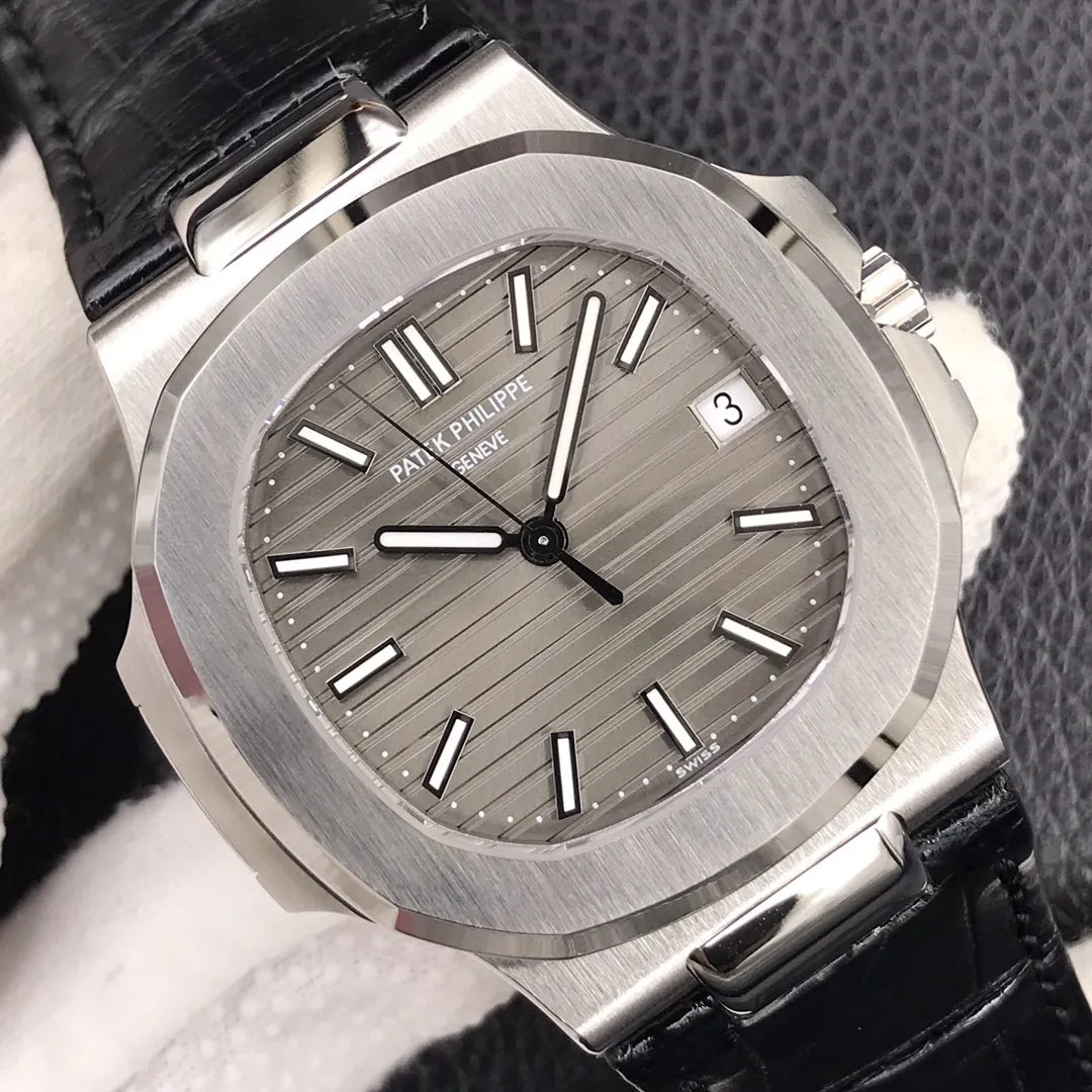Super Clone Patek Philippe Nautilus 5711G-001 Replica Slate Grey Dial Black Leather Strap 40mm Men’s Luxury Watch Dial Detail