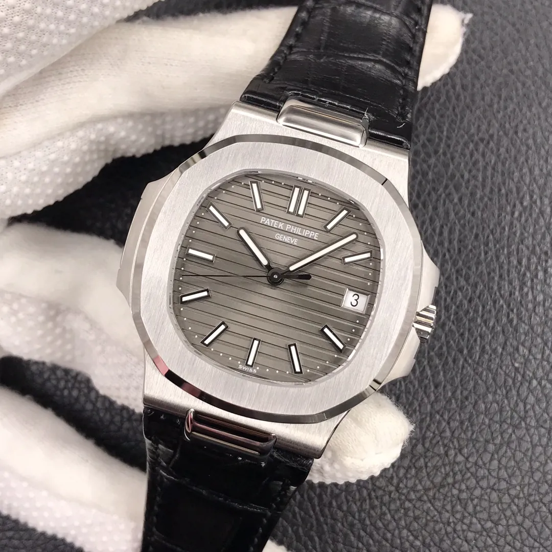 Super Clone Patek Philippe Nautilus 5711G-001 Replica Slate Grey Dial Black Leather Strap 40mm Men’s Luxury Watch Dial Side View 1