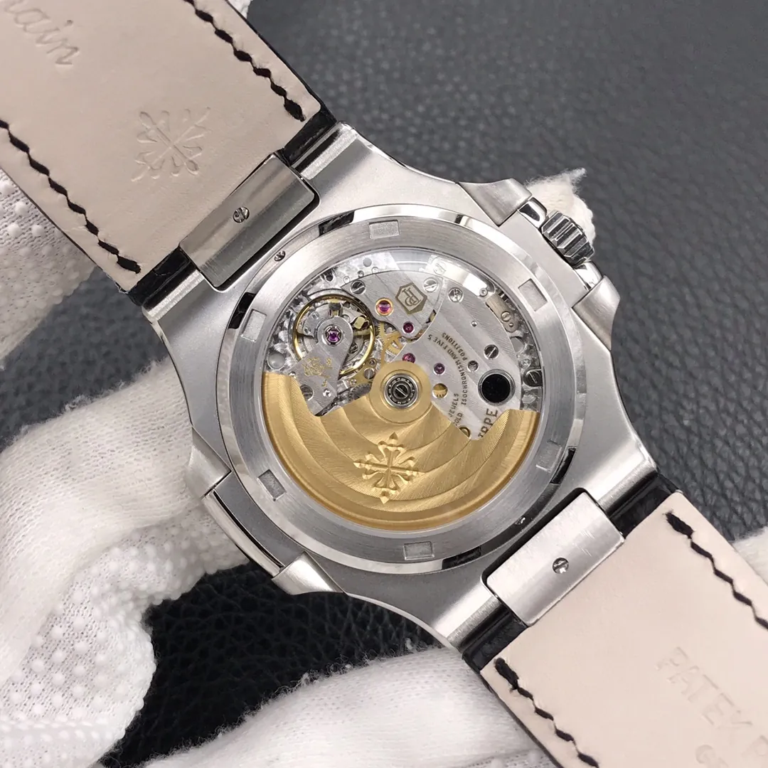 Super Clone Patek Philippe Nautilus 5711G-001 Replica Slate Grey Dial Black Leather Strap 40mm Men’s Luxury Watch Case Back