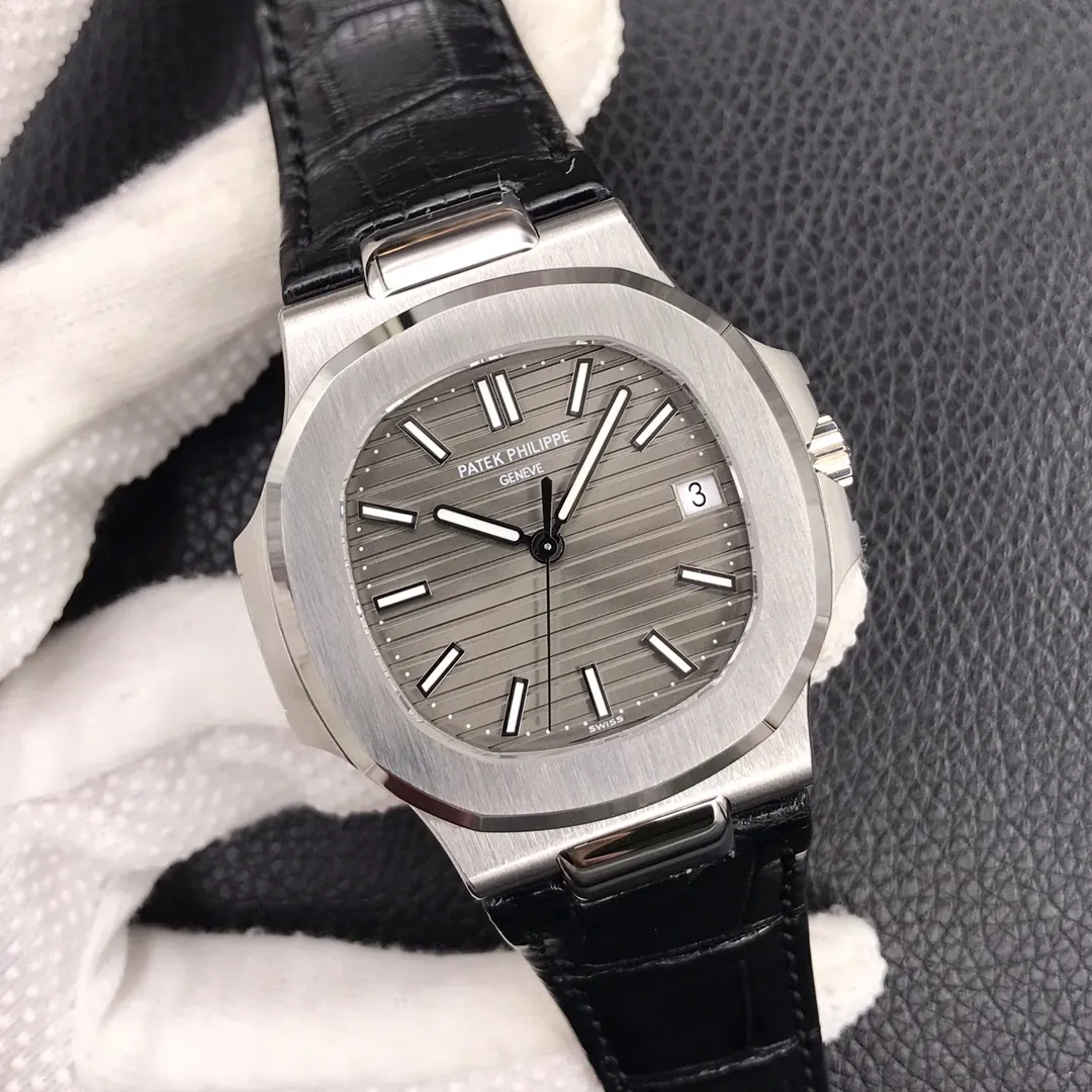 Super Clone Patek Philippe Nautilus 5711G-001 Replica Slate Grey Dial Black Leather Strap 40mm Men’s Luxury Watch Dial Side View 2