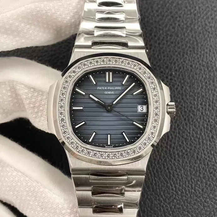 Swiss Patek Philippe Nautilus 5713/1G-010 Replica Gradient Navy Blue Dial Diamond-Set Bezel 40mm Luxury Watch Front View