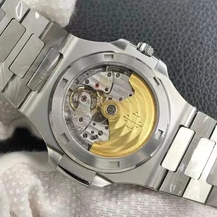 Luxury Super Clone Patek Philippe Nautilus 5711/1300A-001 Replica Olive Green Dial Baguette Diamond Bezel 40mm Watch Case Back