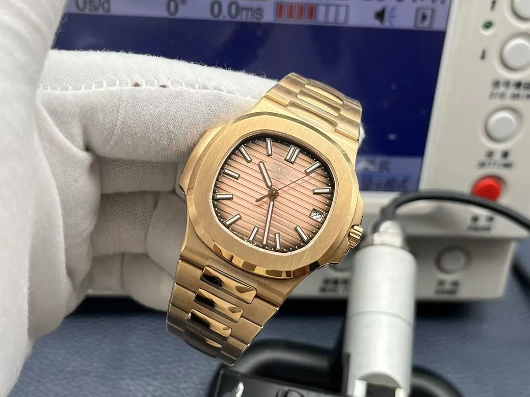 Patek Philippe Nautilus 5711 Replica Smoked Pink-Brown Gradient Dial 40mm Gold-Plated 904L Stainless Steel Case Luxury Watch Dial Side View 2